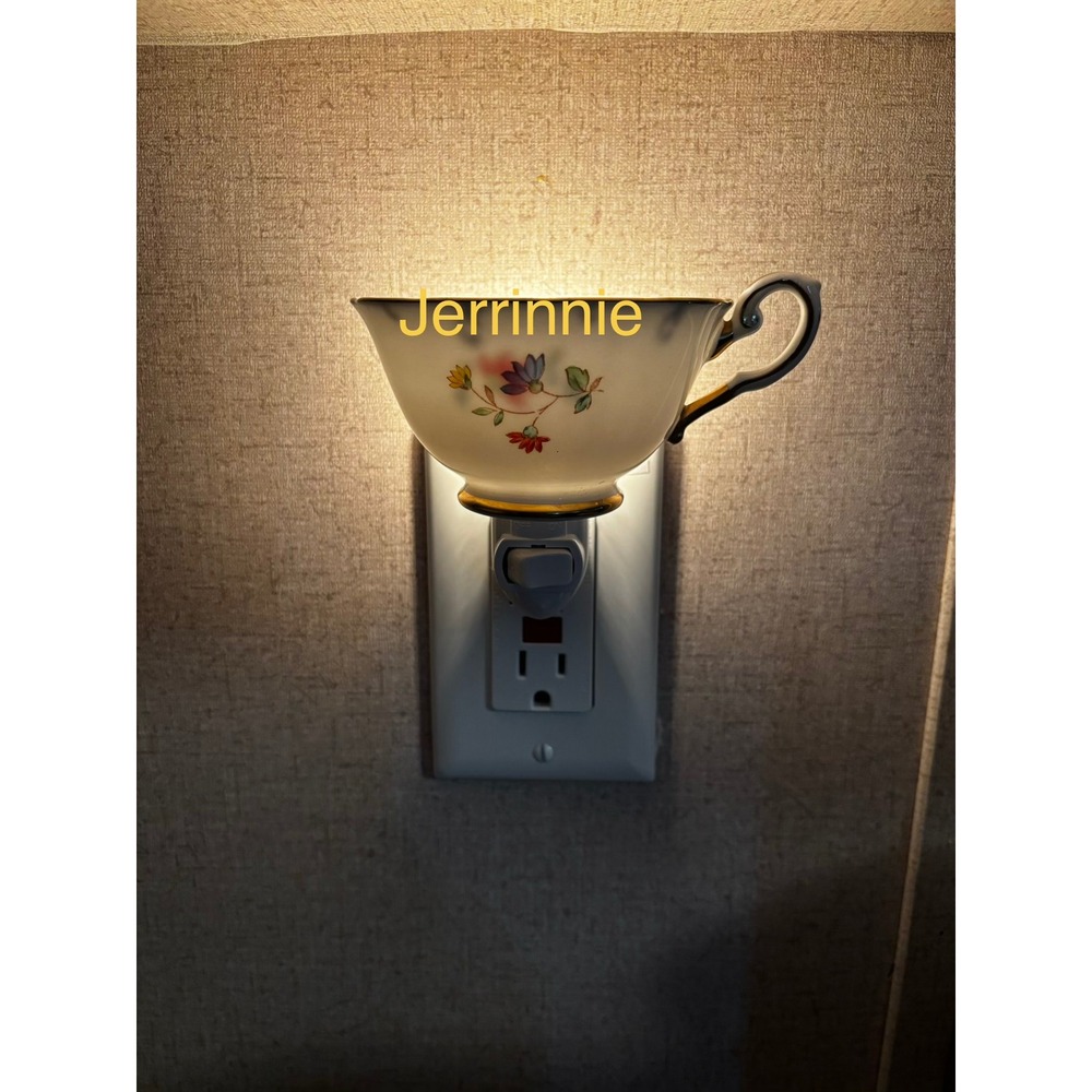 Handcrafted Vintage Teacup Night Light Floral Porcelain Gold Trim Plug In Lamp
